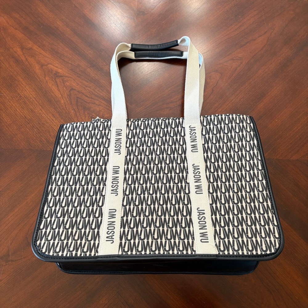 JASON WU Canvas Tote Bag Remmy Logo Print Black and Cream‎